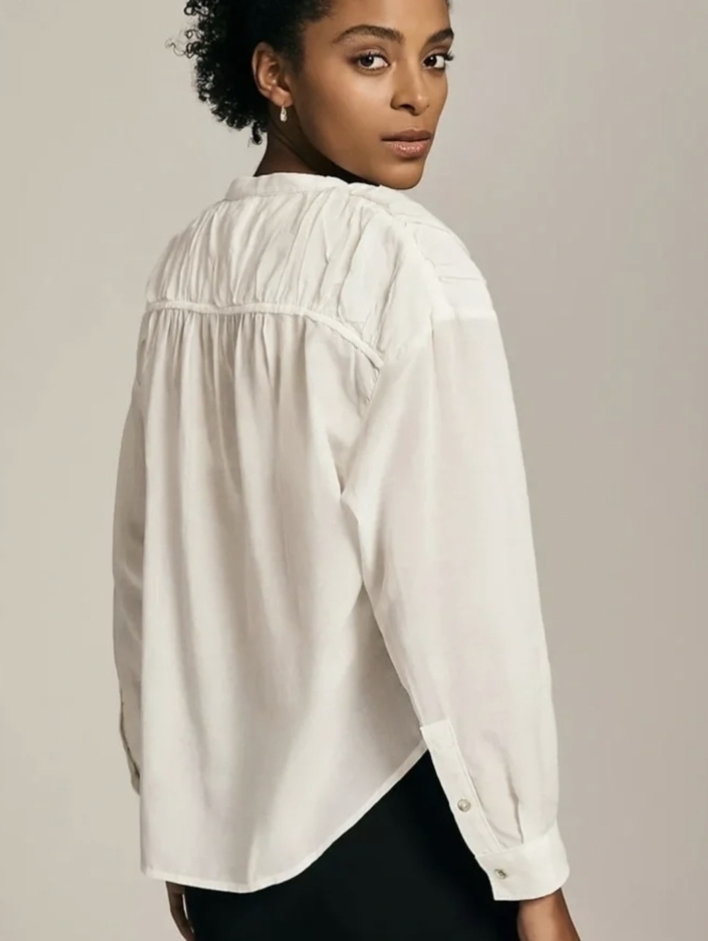 Lightweight White Women's Button Henley Blouse - Picture 4 of 16